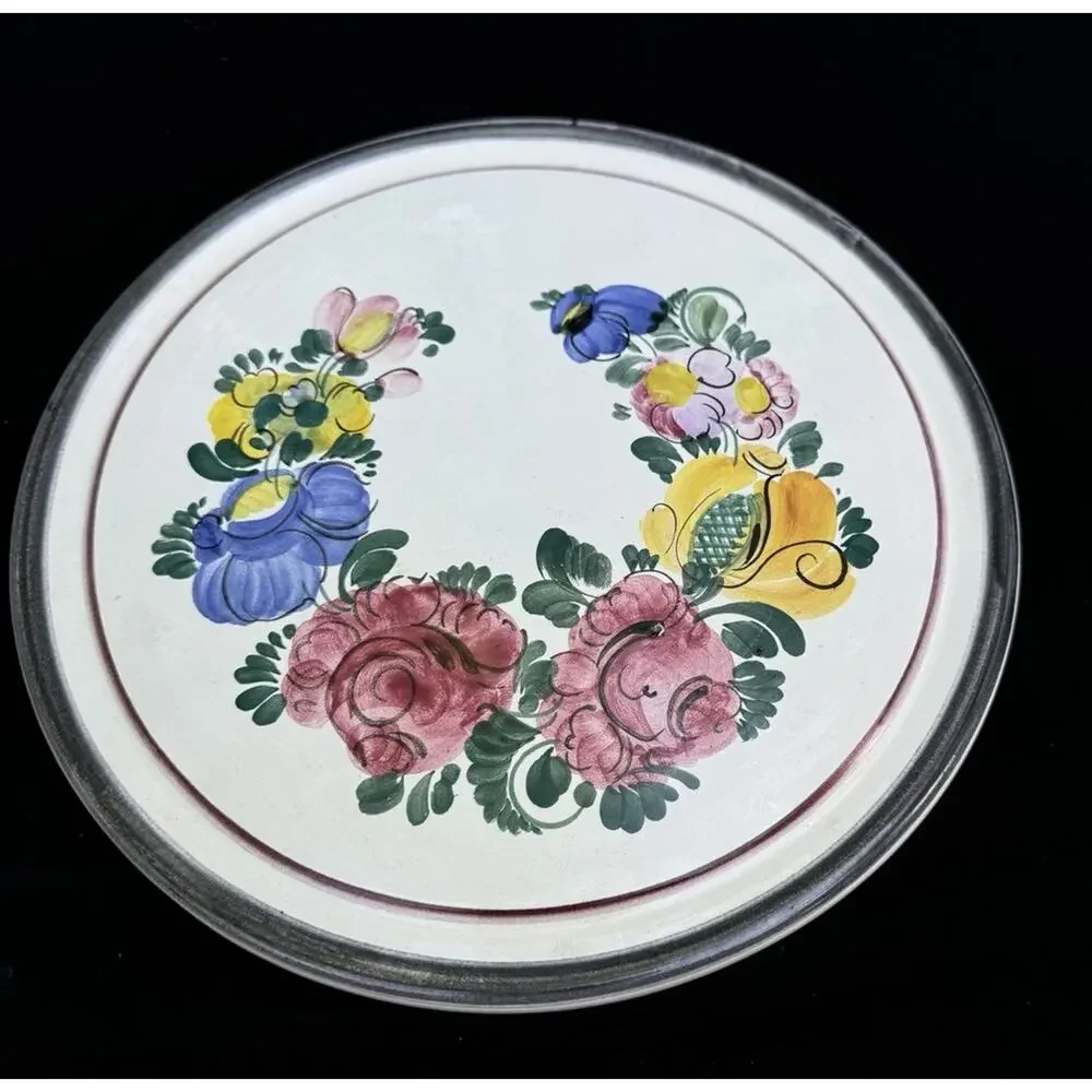 GMUNDNER AUSTRIA KERAMIK POTTERY CAKE PLATE Hand Painted 11” -A86